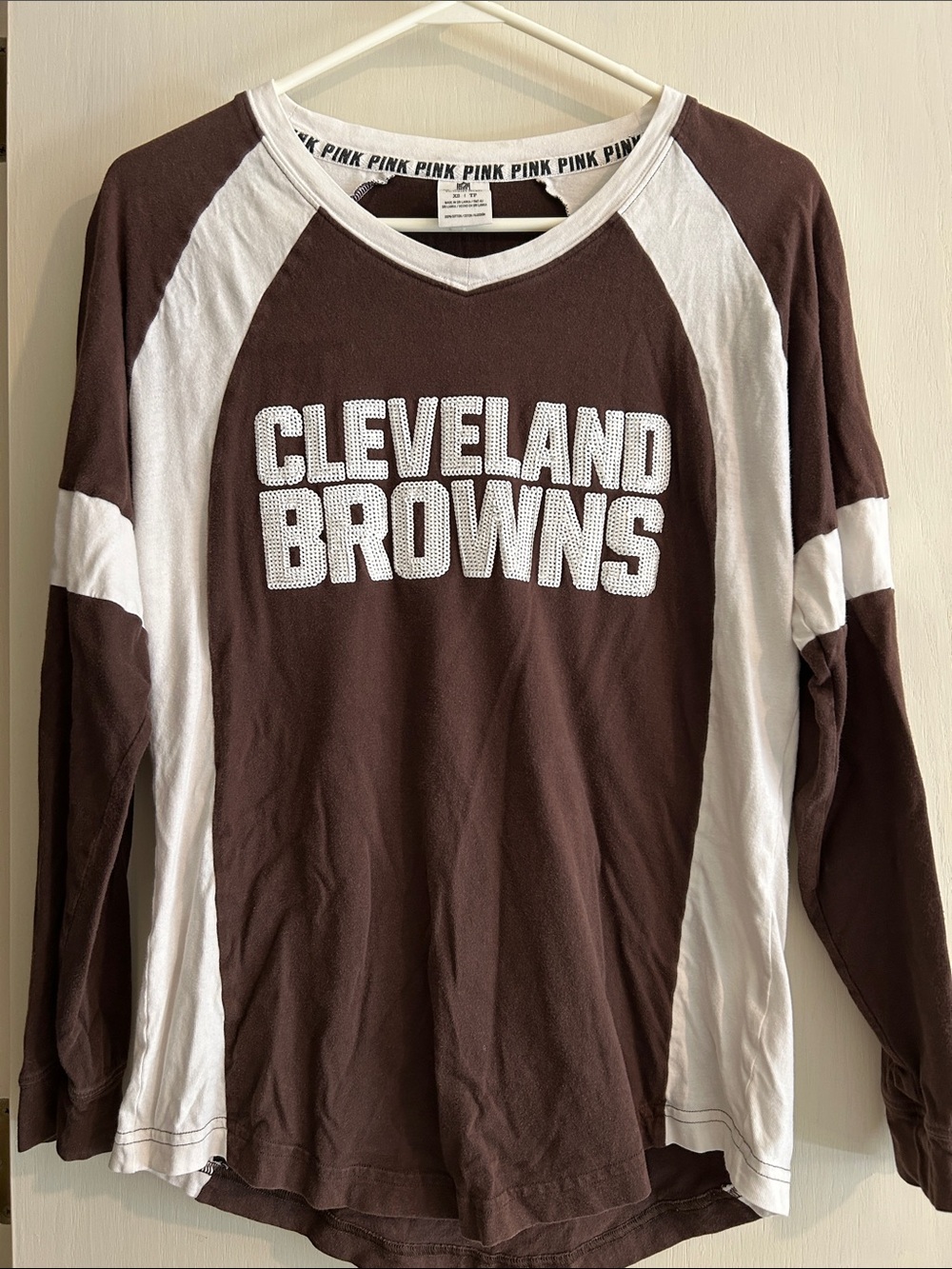XS Cleveland Browns Long Sleeve Sequin Shirt-PINK Victoria’s Secret